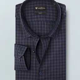 INVICTUS Men Navy Blue & Brown Slim Fit Self Design Sustainable Formal Shirt-picture-13