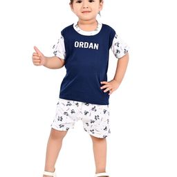BAESD Girls Navy Blue & White Printed T-shirt with Shorts-image-5