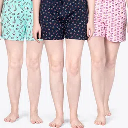 ariel Women Pack Of 3 Printed Pure Cotton Lounge Shorts-image-18