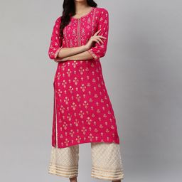 Biba Women Magenta & Golden Printed Kurta with Palazzos-picture-27