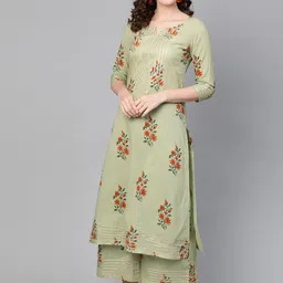 Idalia Women Green & Orange Printed Kurta with Palazzos-picture-53