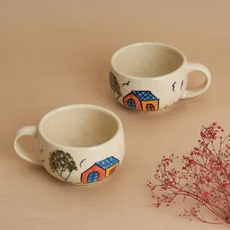 NURTURE INDIA Red & White 2 Pieces Printed Ceramic Glossy Cups 250 ml-2