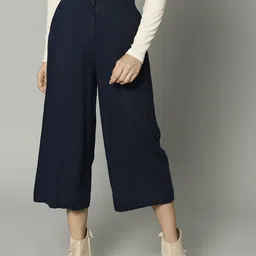 Marks & Spencer Women Navy Blue Regular Fit Solid Culottes-image-81