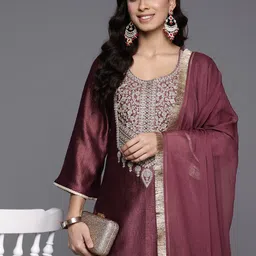 Varanga Ethnic Motifs Embroidered Zari Kurta with Palazzos & Dupatta-picture-30