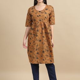 MIRAAN Mandarin Collar Long Sleeves Floral Printed Cotton Anarkali Kurta-image-61