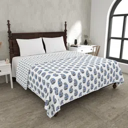 JAIPUR FABRIC White & Blue Mild Winter 120 GSM Pure Cotton Double Bed Dohar-image-68
