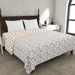JAIPUR FABRIC White & Blue Mild Winter 120 GSM Pure Cotton Double Bed Dohar-63