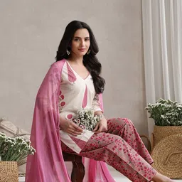 Khushal K Women Ethnic Motifs Printed Regular Pure Cotton Kurta with Palazzos & With Dupatta-picture-9