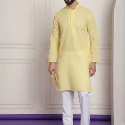 SOJANYA Geometric Embroidered Mandarin Collar Pure Cotton Straight Kurta With Churidar-image-28