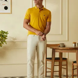 Van Heusen Sport Men Yellow Solid Polo Collar Pure Cotton T-shirt-image-87