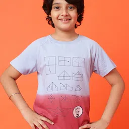 TALES & STORIES Boys Blue & Pink Tie and Dye Printed Round Neck Cotton T-shirt-image-1