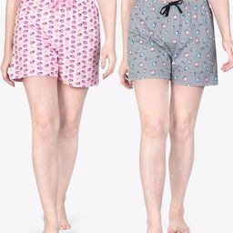 ariel Women Pack of 2 Printed Mid-Rise Pure Cotton Lounge Shorts-image-25