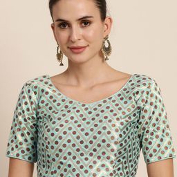 Mimosa Women Turquoise Blue & Brown Woven Design Readymade Blouse-image-92