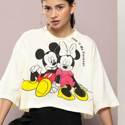 Kook N Keech Disney Mickey & Minnie Printed Pure Cotton Drop-Shoulder Sleeves Boxy T-shirt-image-58