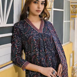 KALINI Floral Printed Pleated Straight Kurta With Trousers & Dupatta-image-65