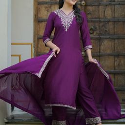 Libas Women Floral Yoke Design Regular Kurta with Trousers & With Dupatta-picture-4