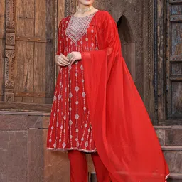 Stylum Ethnic Motifs Printed Sequinned Kurta with Trousers & With Dupatta image 5