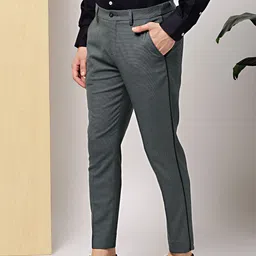 INVICTUS Men Charcoal Grey Slim Fit Self Design Formal Trousers-image-7