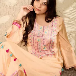 House of Pataudi Women Embroidered Straight Kurta &Trousers-picture-39