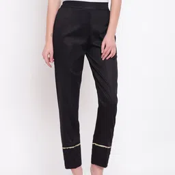 RIVI Women Black Regular Fit Solid Regular Trousers-image-37