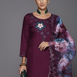 Anouk Women Floral Embroidered Thread Work Kurta & Trousers With Dupatta-picture-20