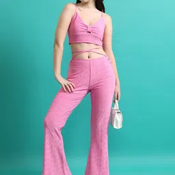 Tokyo Talkies Self Designed Shoulder Straps Crop Top With Trousers-image-33