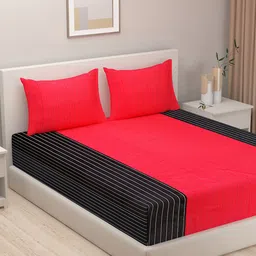 SWAYAM Red Cotton 300 TC Double Bedsheet with 2 Pillow Covers-image-42