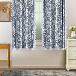 Cortina Blue & White 2 Pcs Room Darkening Cotton Window Curtains-picture-41