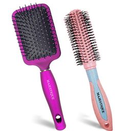 MAJESTIQUE 2-Pcs Paddle & Round Hair Brush Set For Blow Drying & Styling-54