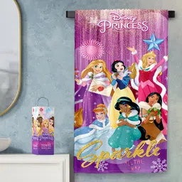 YK Girls Pink Princess Printed 380 GSM Cotton Bath Towels-image-27