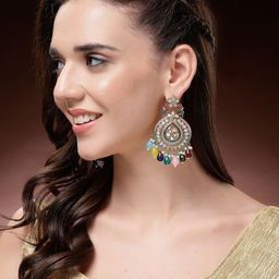 ADIVA Gold-Plated Kundan Studded Teardrop Shaped Drop Earrings-13