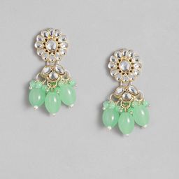 Estele Gold Plated Kundan Studded & Beaded Floral Drop Earrings-10