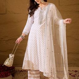 House of Pataudi Embroidered Kurta & Palazzos With Dupatta-21