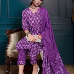 KALINI Ethnic Motifs Printed Kurta & Trousers With Dupatta-picture-58