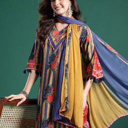 Indo Era Floral Printed Regular Pure Cotton Kurta with Trousers & Dupatta-52