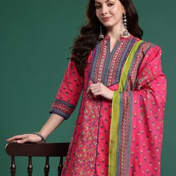 Indo Era Women Ethnic Motifs Printed Sequinned Pure Cotton Kurta with Trousers & Dupatta-picture-14