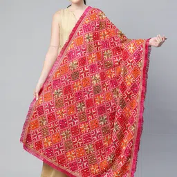 SWI Stylish Ethnic Motifs Embroidered Phulkari Chiffon Dupatta with Mirror Work-picture-53