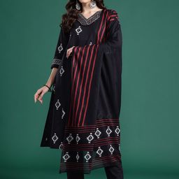 Indo Era Ethnic Motifs Printed Thread Work Pure Cotton Kurta With Trousers & Dupatta-picture-17