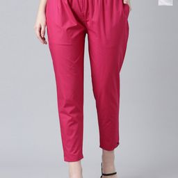 TWIN BIRDS Women Pack Of 2 Mid-Rise Pure Cotton Cropped Cigarette Trousers-image-3