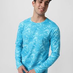 Urbano Fashion Men Turquoise Blue Floral Printed Tropical Slim Fit T-shirt-image-46