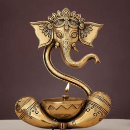 The Advitya Ganesha Idol with Akhand Diya Brass Showpiece-image-33