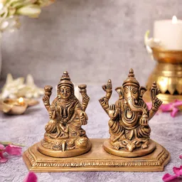 The Advitya Ganesh Laxmi On Pedestal Brass Idol Showpiece-image-12