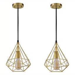 DENICRAAS Gold-Toned & Black 2 Pieces Textured Contemporary Abstract Shaped Ceiling Lamps-13