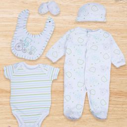 Baby Moo Infant Pack Of 5 Printed Pure Cotton Baby Apparel Gift Set-35
