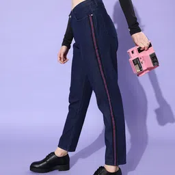 Roadster Women Deep Navy Blue High-Rise Boyfriend Fit Cropped Stretchable Jeans-image-19
