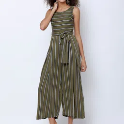 Tokyo Talkies Olive Green & White Striped Culotte Jumpsuit-picture-45