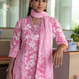 Libas Women Floral Printed Panelled Kurta with Salwar & With Dupatta-19