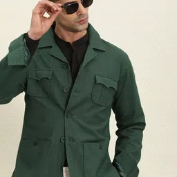 House of Pataudi Men Pure Cotton Self-designed Single-Breasted Jashn Blazer-picture-1