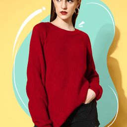 Berrylush Women Stunning Red Solid Knits Bits Sweater-35