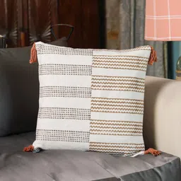 Aura Brown & White Striped Cotton Square Cushion Cover-picture-44